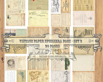 Vintage Paper Ephemera , SET 2 - 20 Page, Junk Journal Kit, Digital Ephemera, Collage Paper, Digital Kit, Junk Journal Ephemera Kit