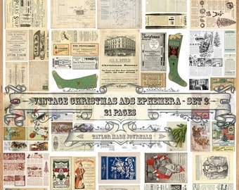 Vintage Christmas Ephemera, Christmas Junk Journal Kit, SET 2 -19 page, Christmas Printable,Christmas Digital Kit,Christmas Journal Ephemera