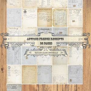 Ricevute francesi, Kit diario spazzatura, SET 1 -26 pagine, francese stampabile, ricevute di carta intestata, documenti collage digitali, effimeri stampabili