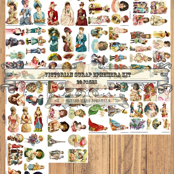 Victorian/German Scrap - 44 Pages, Pages Have Mirror Images, Junk Journal Kit,  Victorian Fussy Cut,Digital Kit, German Scrap