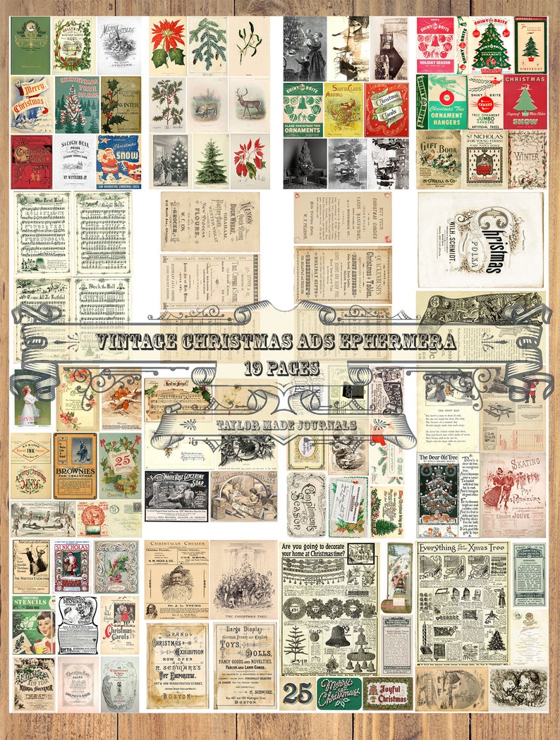 Junk Journal Kit,Vintage Christmas Ephemera, SET 1-19 page, Digital Download Kit, Christmas Journal Kit, Christmas Digital Kit, Christmas 