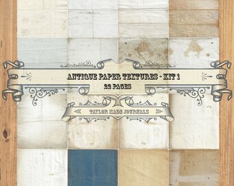 Antique Paper Background Textures, SET 1 -22 Page, Digital, Junk Journal Kit, Printable Scrapbook Paper, Collage Paper