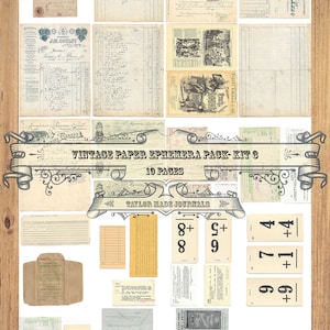 Vintage Paper Ephemera, SET 3 -18 Page, Digital ,Junk Journal Kit, Collage Paper, Digital Kit, Junk Journal Ephemera Kit