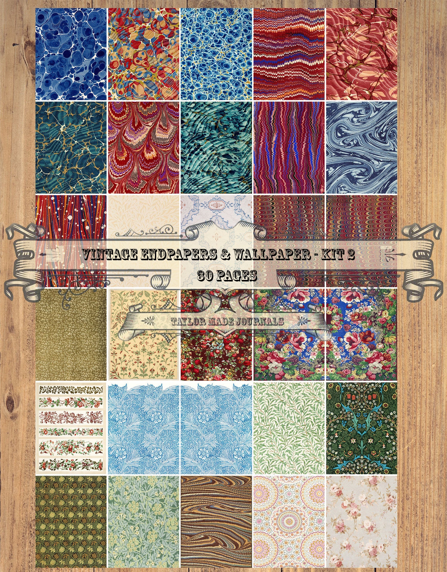 Endpapers & Wallpapers, Junk Journal Kit, SET 2 30 Page, Digital Junk  Journal Kit, Printable Wallpapers, Vintage Wallpaper 