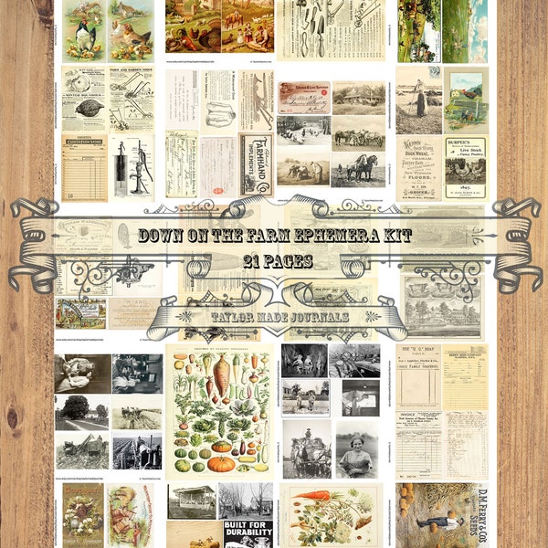 Down On The Farm -21 page, Junk Journal Kit,  Junk Journal Kit, Farming Printable Kit, Farm Digital Kit, Farm Ephemera