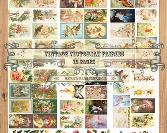 Vintage Fairies -12 pages, Junk Journal Kit, Flower Fairy, Digital Fairies Junk Journal Kit, Fairy Printable Ephemera, Digital Kit