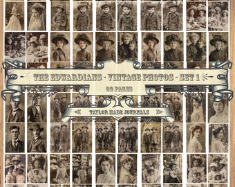 The Edwardian's, Vintage Photos, SET 1 - 39 Pages in 2 Different Sizes, Junk Journal Kit, Digital, Printable,  Vintage Photos Digital Kit