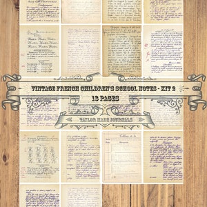 French Child's School Notes, Junk Journal Kit, SET 2 -18 Page, French Ephemera, French Documents, French Digital Kit, French Printable
