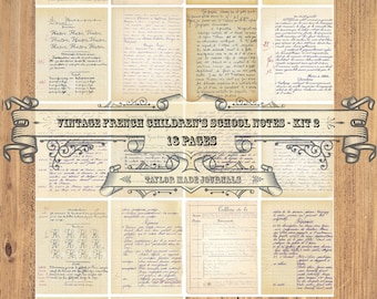 Notas escolares para niños franceses, kit de diario basura, SET 2 -18 páginas, efímera francesa, documentos franceses, kit digital francés, imprimible en francés