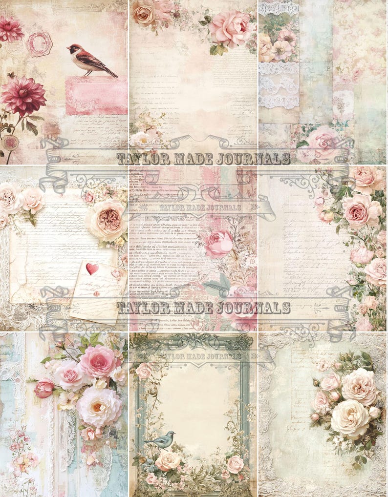 A Pink Romance -42 Page, Junk Journal Kit, Shabby Chic Journal Pages - Etsy