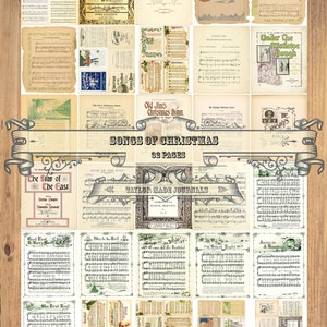 Piosenki świąteczne - 32 strony, Zestaw Junk Journal, Muzyka świąteczna, Cyfrowy zestaw świąteczny, Zestaw dziennika świątecznego