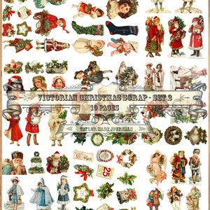Sucata de Natal vitoriana/alemã, CONJUNTO 2 - 10 páginas, Kit de diário de lixo, Digital, Kit de diário de Natal, Clip Art de Natal, Cortes de Natal