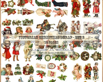 Victorian/German Christmas Scrap, SET 2 - 10 Page, Junk Journal Kit, Digital, Christmas Journal Kit, Christmas Clip Art, Christmas Die Cuts