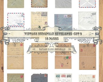 Vintage European Envelopes, SET 2 -16 Page, Junk Journal Kit, Digital Download Kit, Paper, Printable Ephemera, Vintage Ephemera Kit