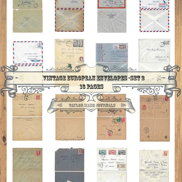 Vintage European Envelopes, SET 2 -16 Page, Junk Journal Kit, Digital Download Kit, Paper, Printable Ephemera, Vintage Ephemera Kit