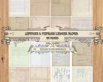 Antique/Vintage Ledger Pages, SET 1 -25 Page, Vintage Ledger, Ledger Printable, Ledger Junk Journal Kit