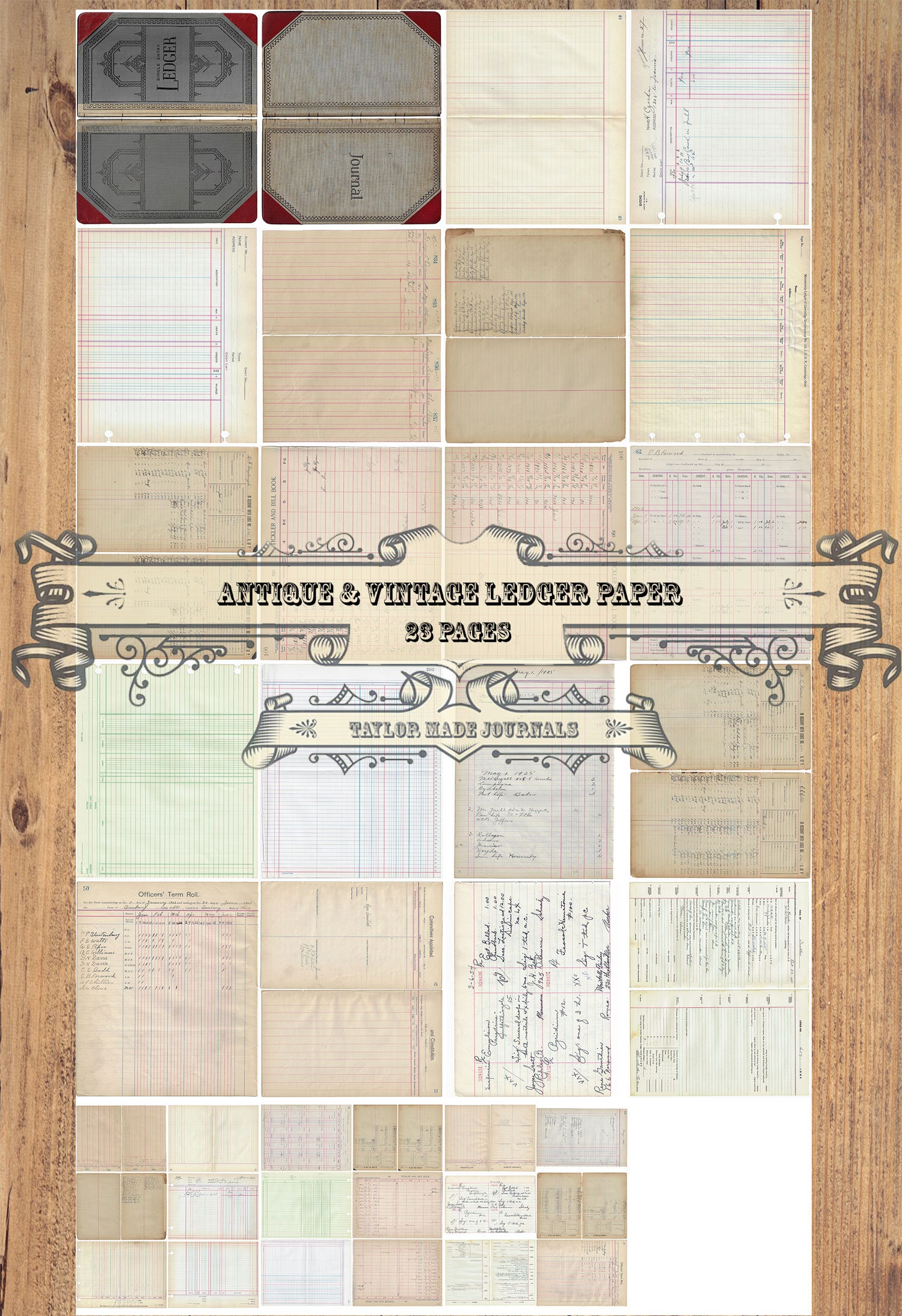 Antique/Vintage Ledger Pages, SET 1 -25 Page, Vintage Ledger, Ledger Printable, Ledger Junk Journal Kit