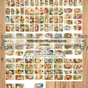Cartes de collection de 1882 - 84 images, kit de journal indésirable, cartes de thé, kit éphémère de journal indésirable, papier collage, cartes de thé numériques