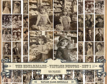 The Edwardian&#39;s, Vintage Photos, SET 1 - 39 Pages in 2 Different Sizes, Junk Journal Kit, Digital, Printable,  Vintage Photos Digital Kit