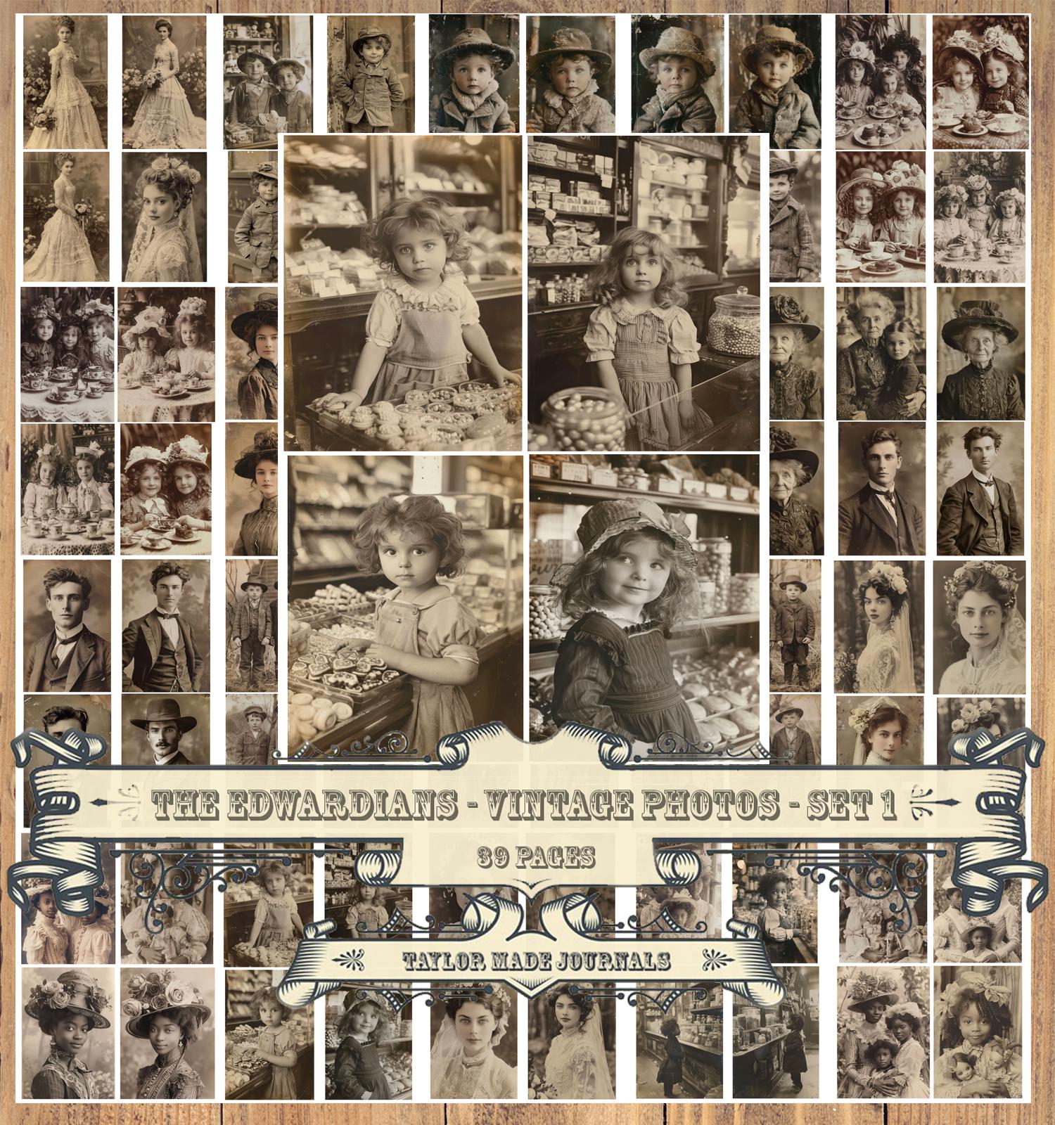 The Edwardian's, Vintage Photos, SET 1 - 39 Pages in 2 Different Sizes, Junk Journal Kit, Digital, Printable,  Vintage Photos Digital Kit
