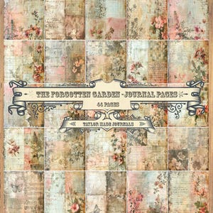 Le jardin des oubliés, 38 pages, kit de journal indésirable, kit shabby chic, kit numérique grungy, numérique shabby chic, botanique imprimable