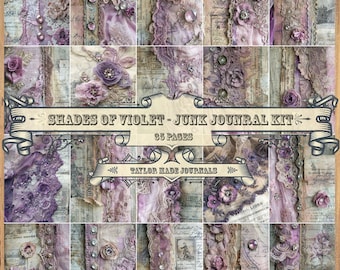 Shades of Violet , 32 Full Size Page,Lace Digital,Junk Journal Kit, Pink Lace Digital Kit,Shabby Chic Digital,Violet Shabby Chic Digital Kit