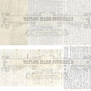 May include: A close-up of a handwritten letter with faded ink on aged paper. The letter is folded in half and has a decorative border with the text "TAYLOR MADE JOURNALS".