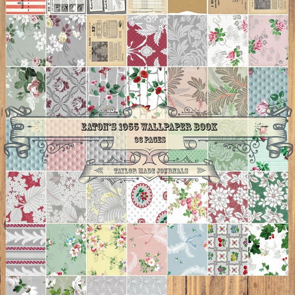 Eatons 1955 Wallpaper Book - 46 Pages, 8.5x11, Digital Junk Journal Kit, Digital Wallpaper Kit, Printable Wallpapers