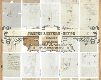 French Letters, Junk Journal Kit,Set 2-25 page,French Printable,French Ephemera,Junk Journal Digital Kit,Printable Ephemera,Digital Download