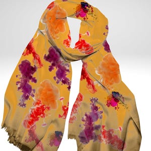 Abstract Scarf is a Semi-Sheer Lightweight Orange Pashmina