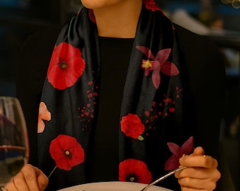 Floral Pashmina Semi-Sheer Lightweight Scarf Black Elegant Wrap