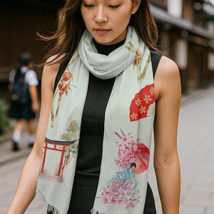 Geisha Design Pashmina Scarf: Lightweight Asian Wrap