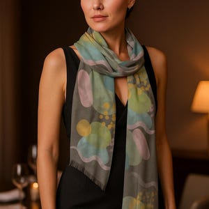 Elegant Abstract Pashmina Brown Scarf Print is a Semi Sheer Lightweight Wrap Shawl
