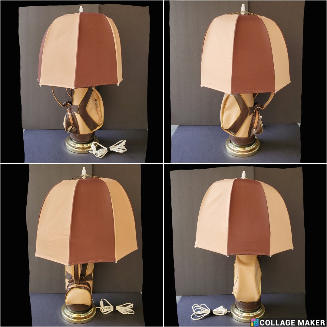 Macgregor Golf Bag Lamp Umbrella Shade Brown Tan Finial is Missing Etsy