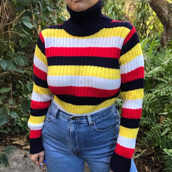 1960s Rainbow Stripe Turtleneck Sweater 