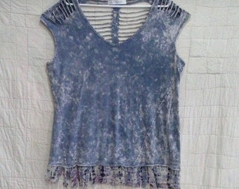 Unique tie dye top with silk fringe!