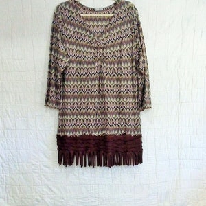 Upcycled boho fringed women tunic tall fits XL-1XL