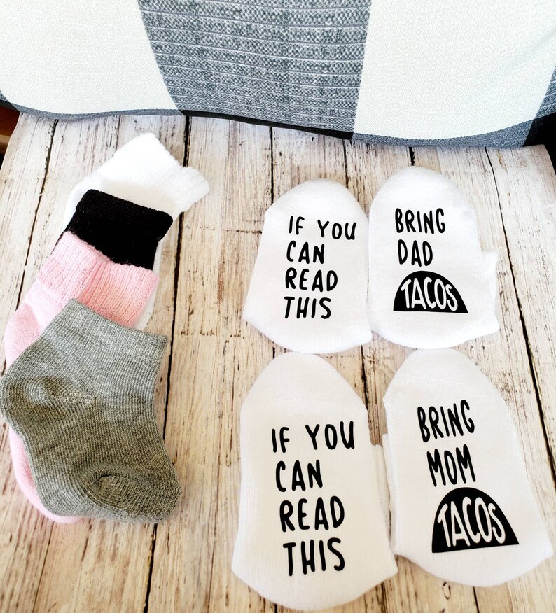 Baby gifts for baby shower for boys or girls Baby shower gift funny baby gift bring my dad tacos baby socks or bring my mom tacos
