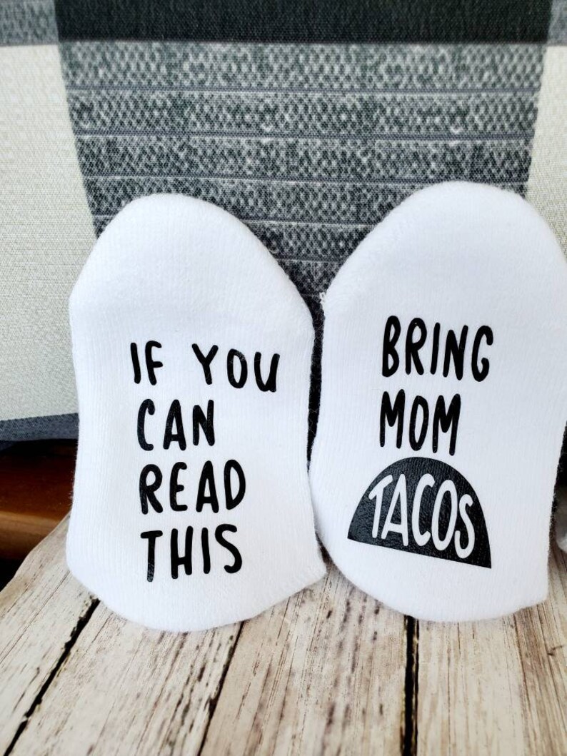 Baby gifts for baby shower for boys or girls Baby shower gift funny baby gift bring my dad tacos baby socks or bring my mom tacos