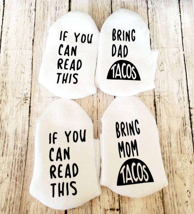 Baby gifts for baby shower for boys or girls Baby shower gift funny baby gift bring my dad tacos baby socks or bring my mom tacos
