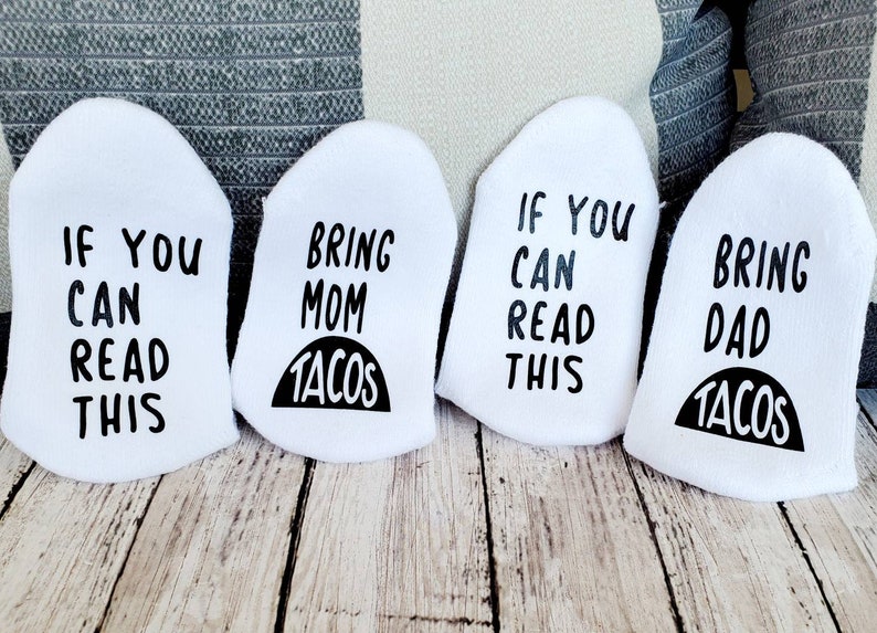 Baby gifts for baby shower for boys or girls Baby shower gift funny baby gift bring my dad tacos baby socks or bring my mom tacos