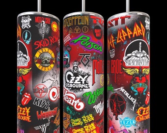 Rock & Roll Tumbler, Custom Tumbler, Skinny Tumbler, Custom Drinkware, Sublimation Skinny Tumbler with Straw, 20 oz tumbler