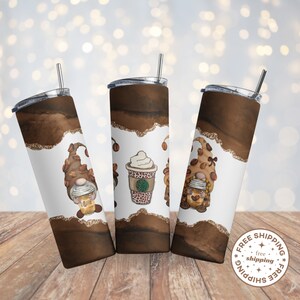 Coffee Gnomes Tumbler | Coffee Lovers Gift | Gnome Lovers Tumbler Cup | 20oz Skinny Sublimation Tumbler With Lid And Straw