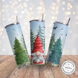 Forest Gnome Tumbler | Christmas Gnome Tumbler | Gnome Lover Tumbler | Holiday Gifts | 20oz Skinny Sublimation Tumbler w/Straw