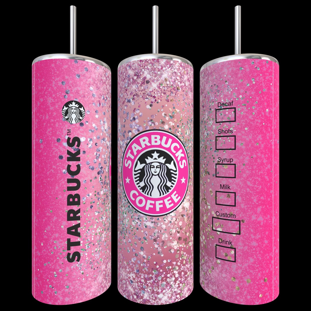 Pink Starbucks Tumbler, Faux Glitter, Custom Tumbler, Skinny Tumbler