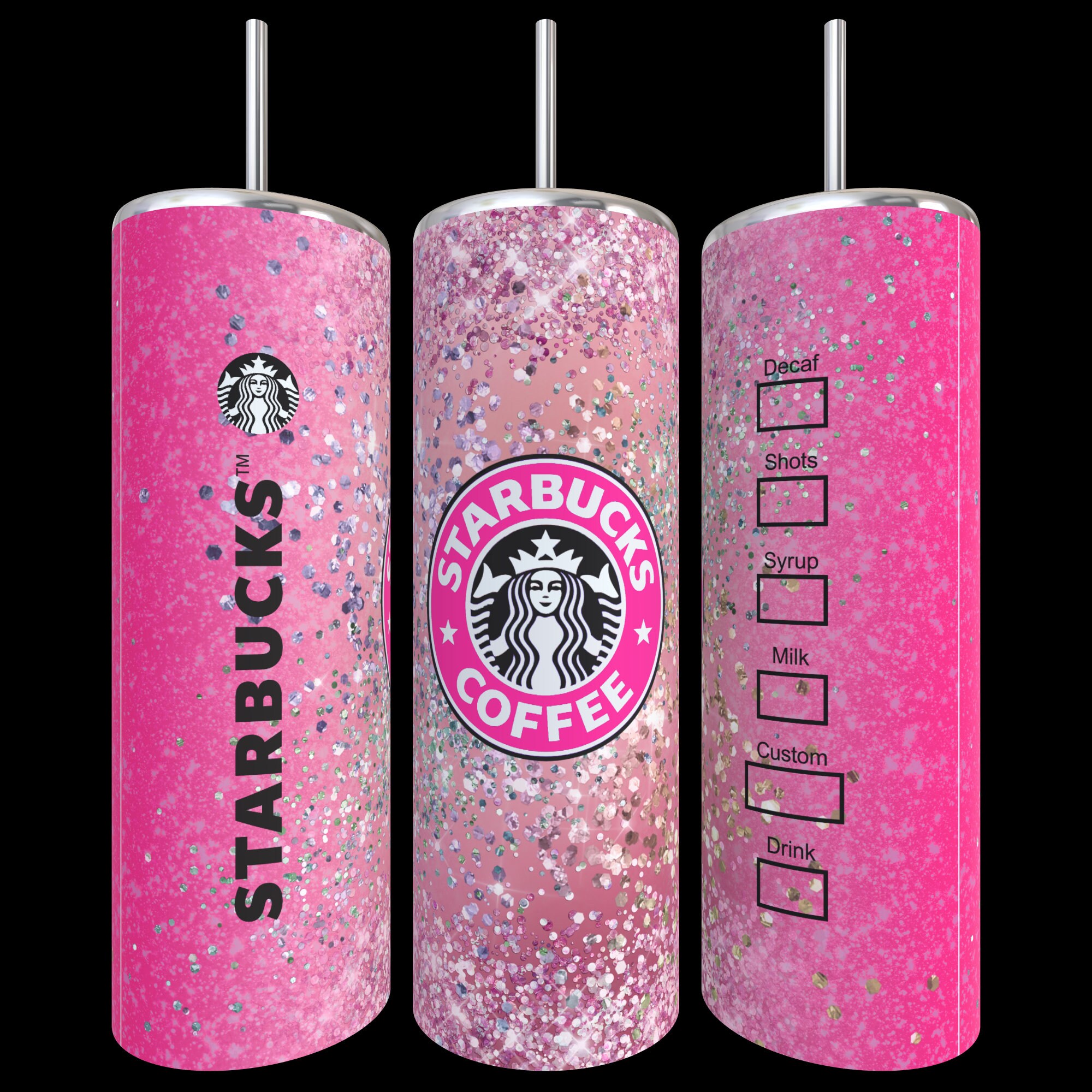 Starbucks Pink Bling 20 oz Stainless Steel Skinny Tumbler Sublimation