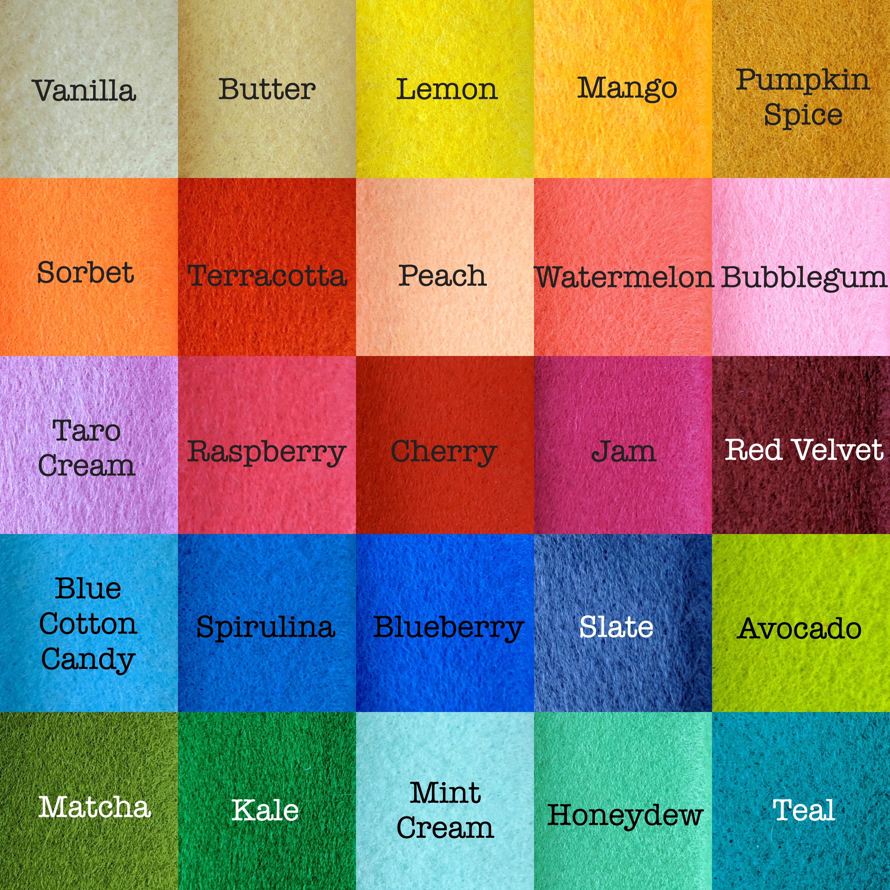 Felt Swatch Chart/felt Yardage/felt by the Yard/wool Blend Etsy