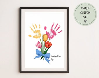 Handafdruk kunst afdrukbaar, handafdruk ambachtelijke kunst voor moeder, liefde aandenken bloemenboeket, moeder betekenisvol cadeau, DIY Craft Kid activiteit