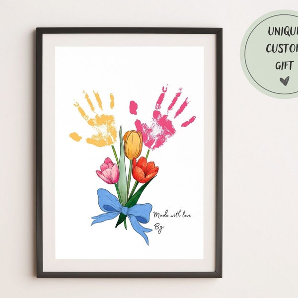 Handprint Art Printable, Handprint Craft Art for Mom, Love Keepsake Floral Bouquet, Mom Meaningful Gift, DIY Craft Kid Activity