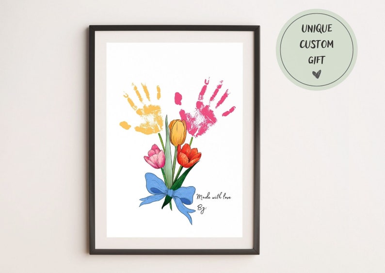 Handprint Art Printable, Handprint Craft Art for Mom, Love Keepsake Floral Bouquet, Mom Meaningful Gift, DIY Craft Kid Activity 画像 1